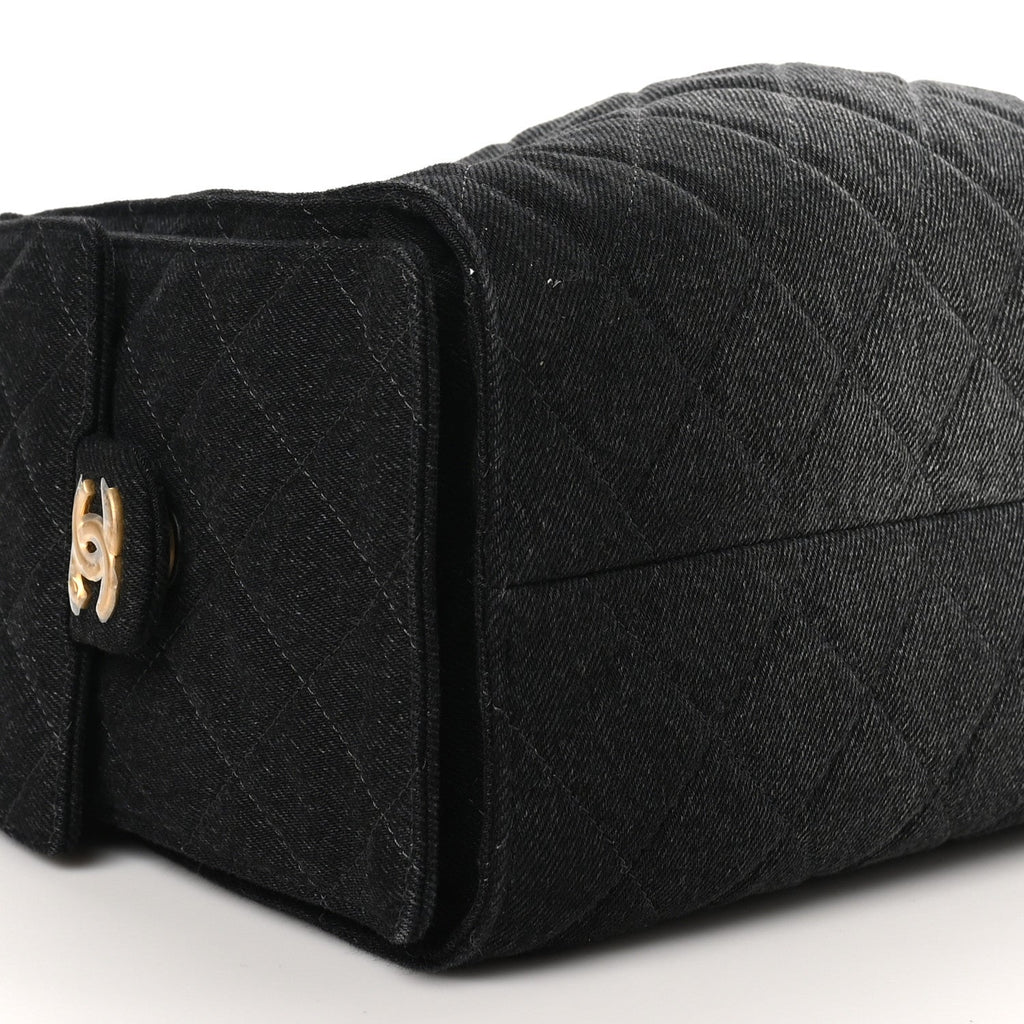 Washed Denim Quilted Small Chanel 25 Handbag Black