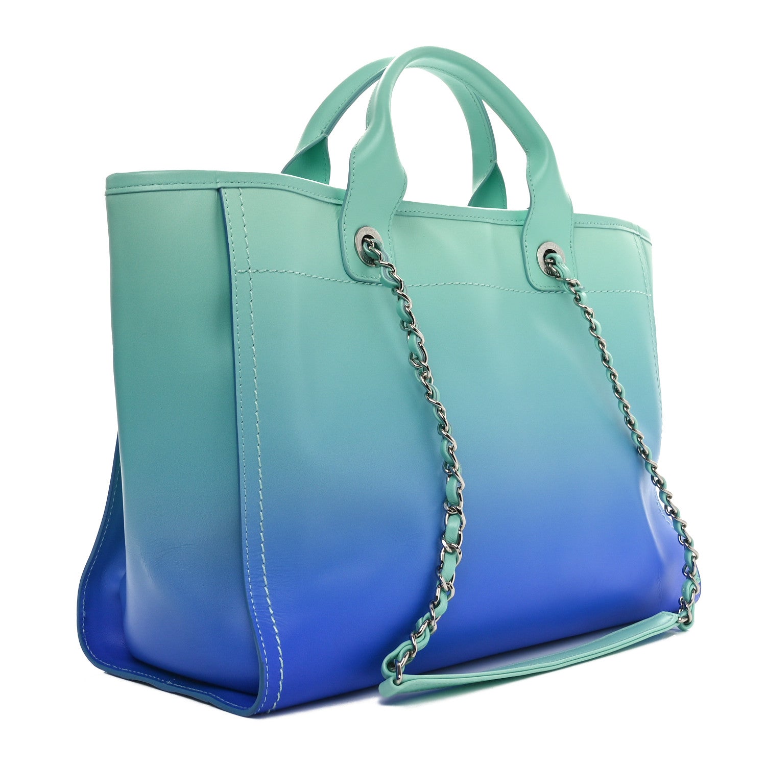 Shaded Calfskin Small Deauville Tote Light Green Turquoise Purple