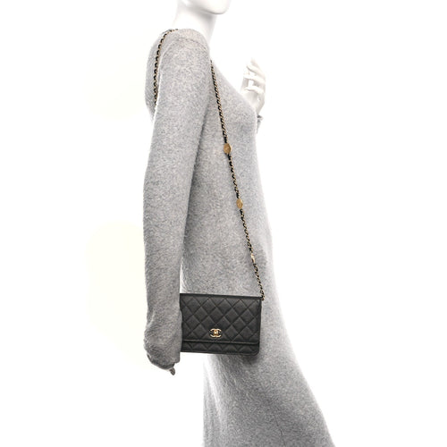 Caviar Quilted CC Turnlock Charm Wallet On Chain WOC Black