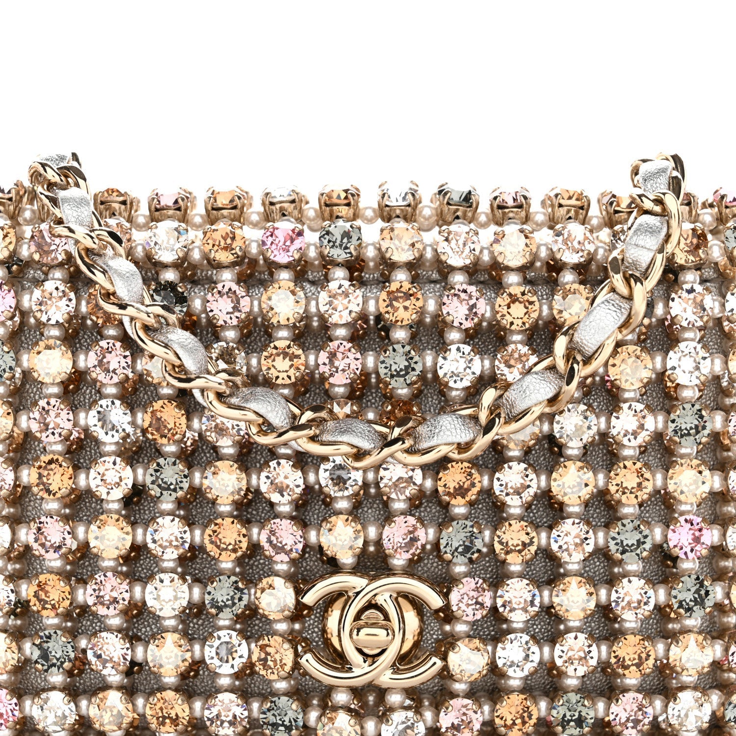 Metal Pearl Minaudiere CC Mini Evening Bag Multicolor